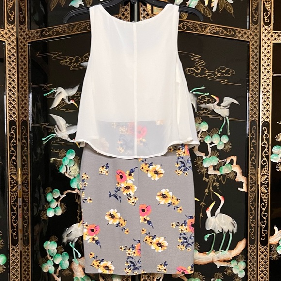 Almost Famous Sheer Overlay Floral Bottom Bodycon Dress - Picture 4 of 5